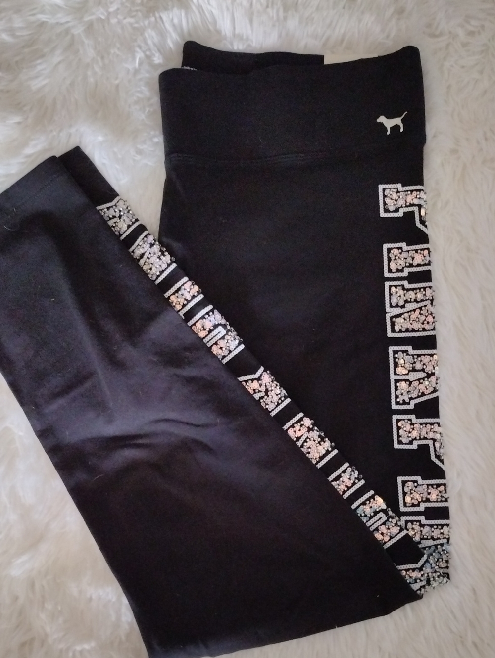 Victoria's Secret PINK Woman's  Black Sequin Logo Leggings